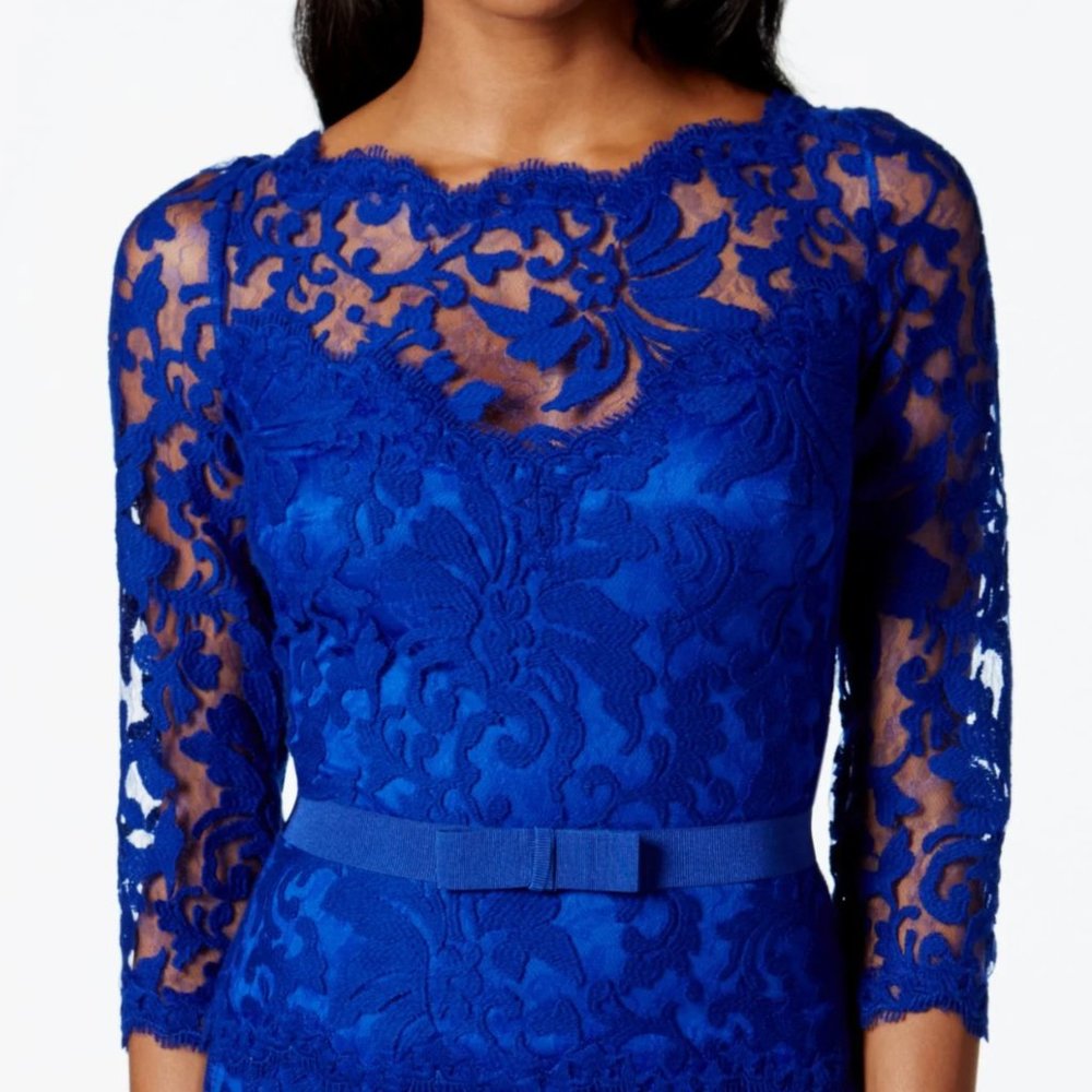 Tadashi Shoji Royal Blue Lace Maxi  ¾ Sleeve Gown | Size 4